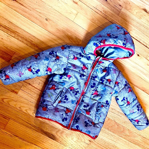 3T Mickey Puffer Coat Disney Jr. with Hood - grey & red - Picture 1 of 4